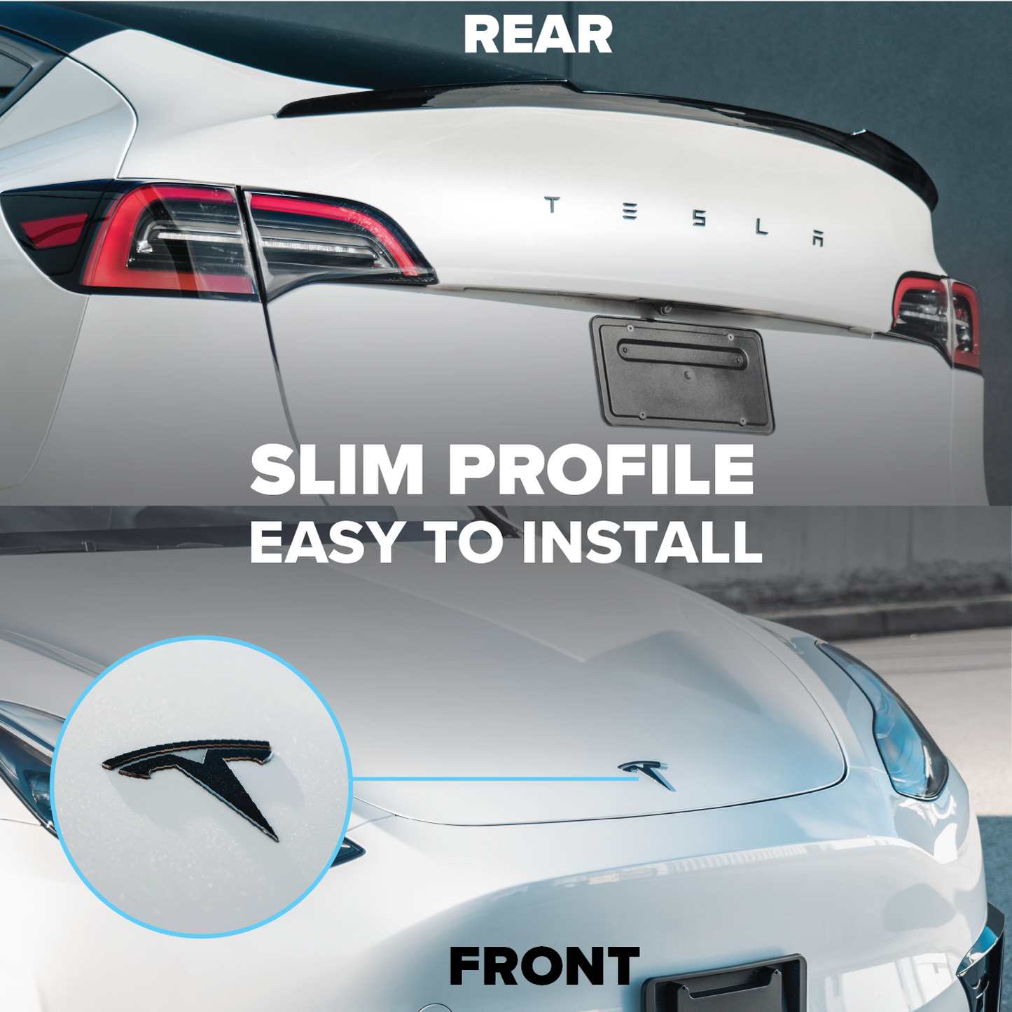 Front "T" Badge with Rear "TESLA" Lettering Badge Set