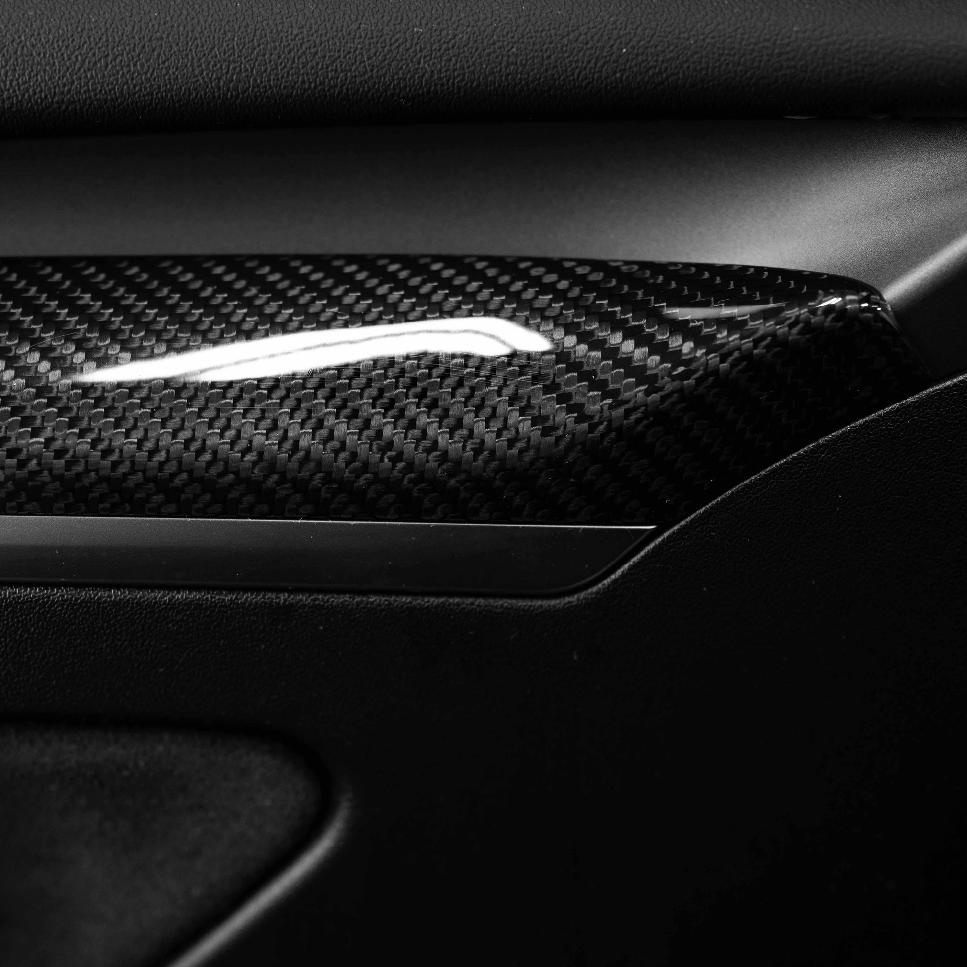 2021+ Model 3/Y Interior Door Trim Cover (2 pcs) - Gloss Diagonal Weave Carbon Fiber