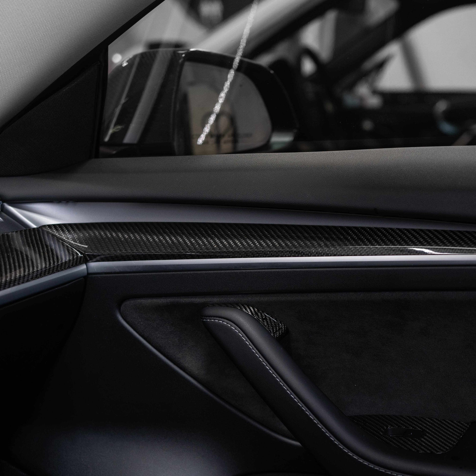 2021+ Model 3/Y Interior Door Trim Cover (2 pcs) - Gloss Diagonal Weave Carbon Fiber