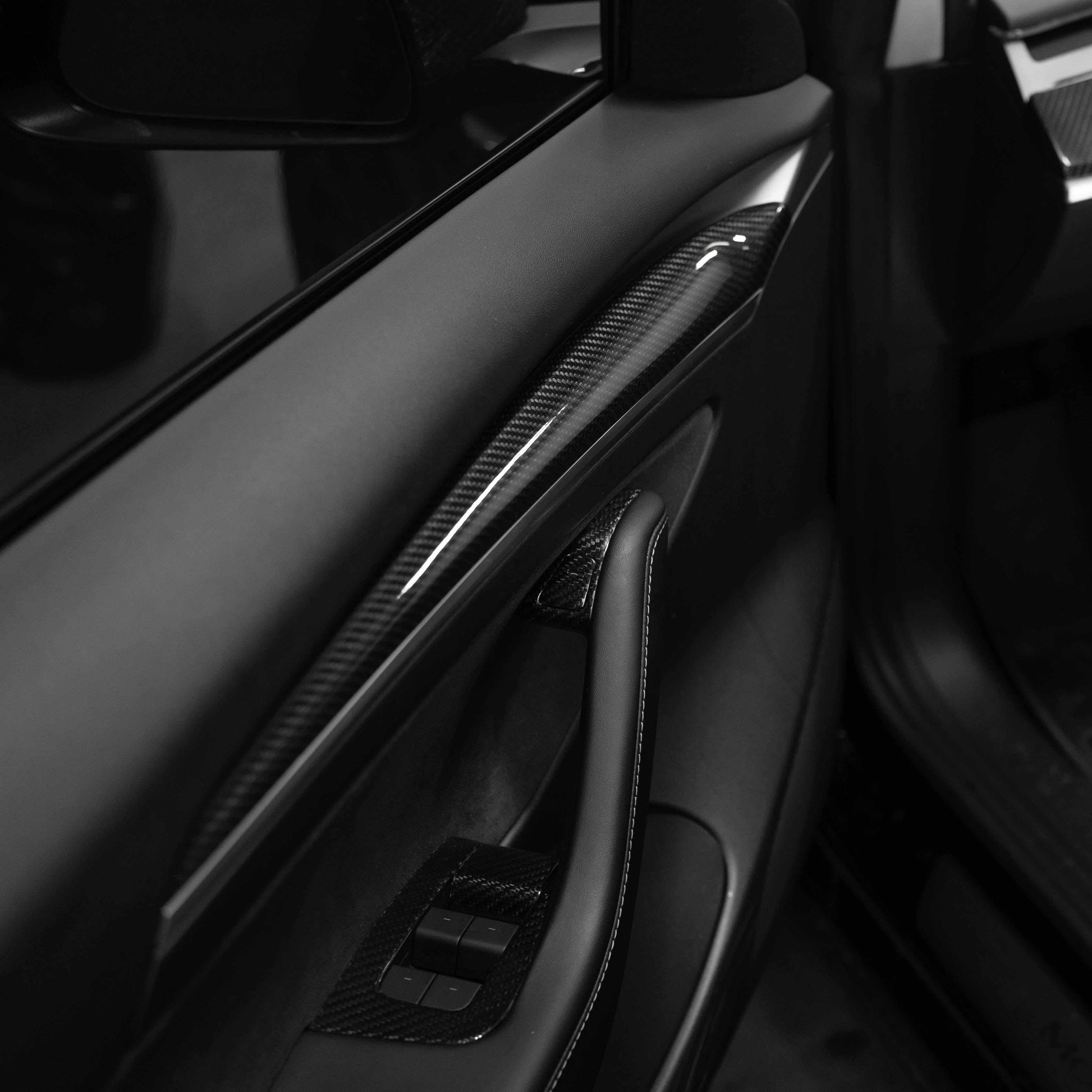 2021+ Model 3/Y Interior Door Trim Cover (2 pcs) - Gloss Diagonal Weave Carbon Fiber