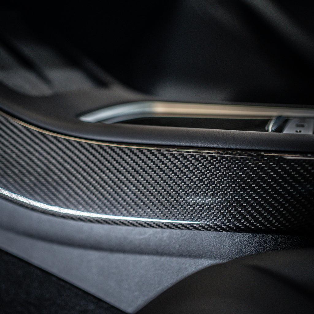 2021+ Model 3/Y Side Center Console Trim Covers - Gloss Diagonal Weave Carbon Fiber