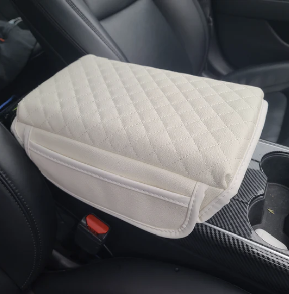 Model 3/Y Padded Leather w/ Diamond Stitching + Pocket Armrest Cover