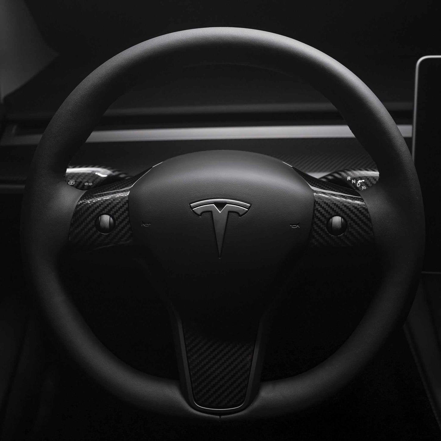 Model 3/Y Steering Wheel Accents - Gloss Diagonal Weave Carbon Fiber