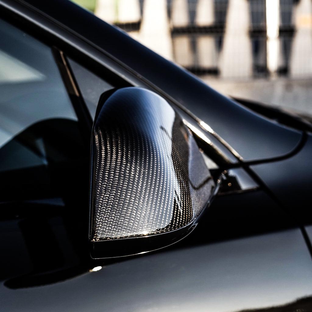 Model Y Mirror Caps - Gloss Diagonal Weave Carbon Fiber V3