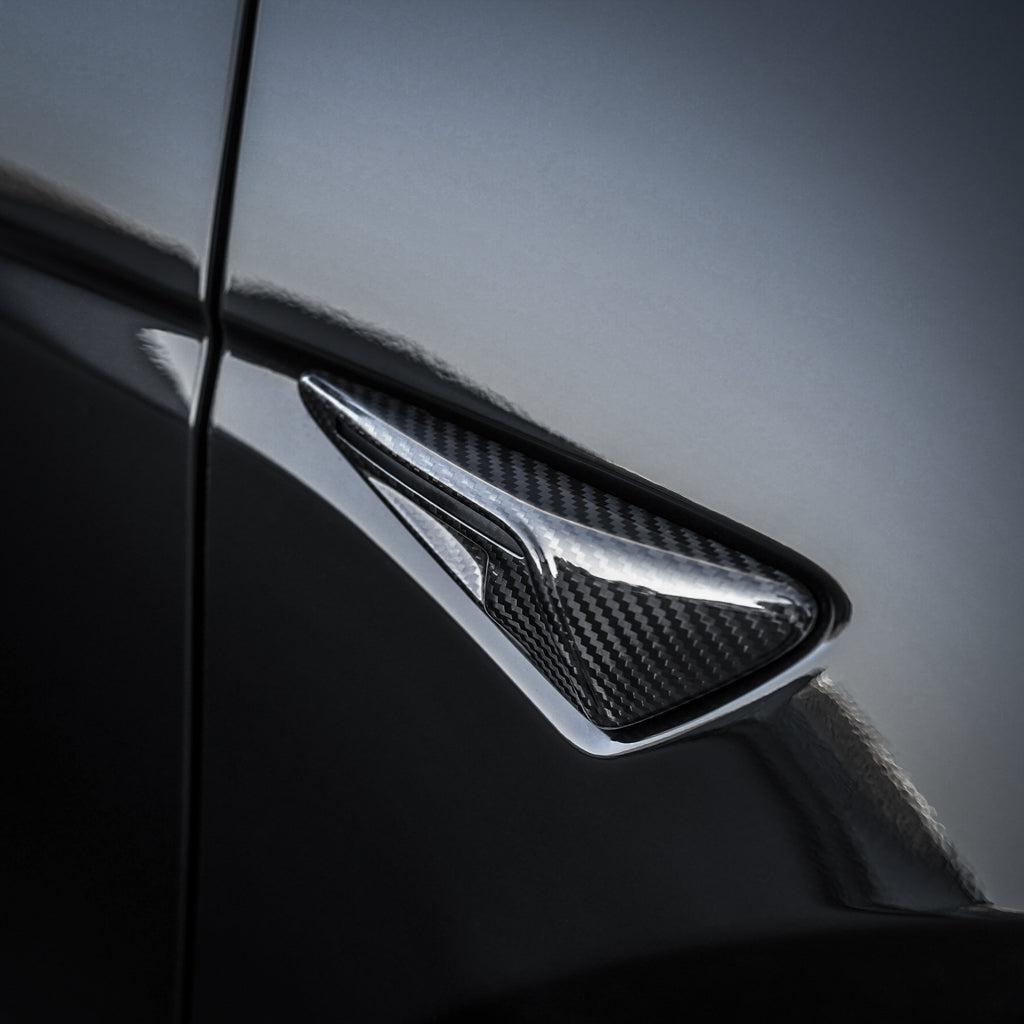 Tesla Model 3/Y Side Fender Repeater Camera: FULL Housing Covers - Gloss Carbon Fiber