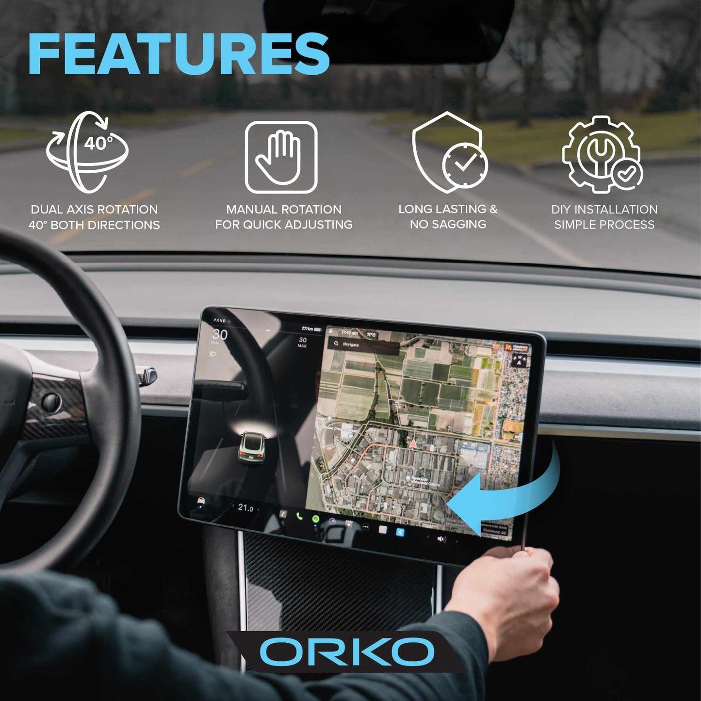 Tesla Model 3/Y V3.0 Dual Axis Screen Tilt/Swivel Mount