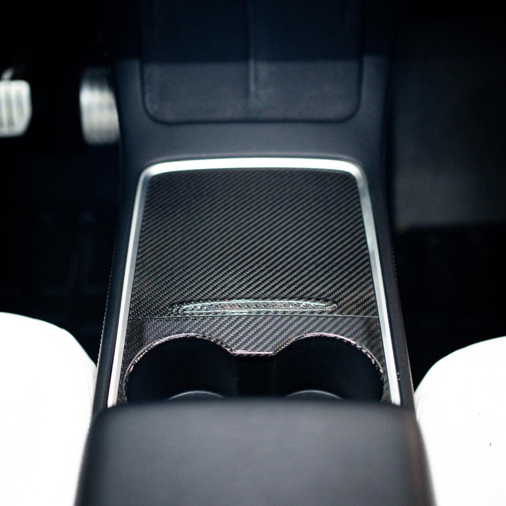 Model 3/Y Center Console Covers - Gloss Diagonal Weave Carbon Fiber