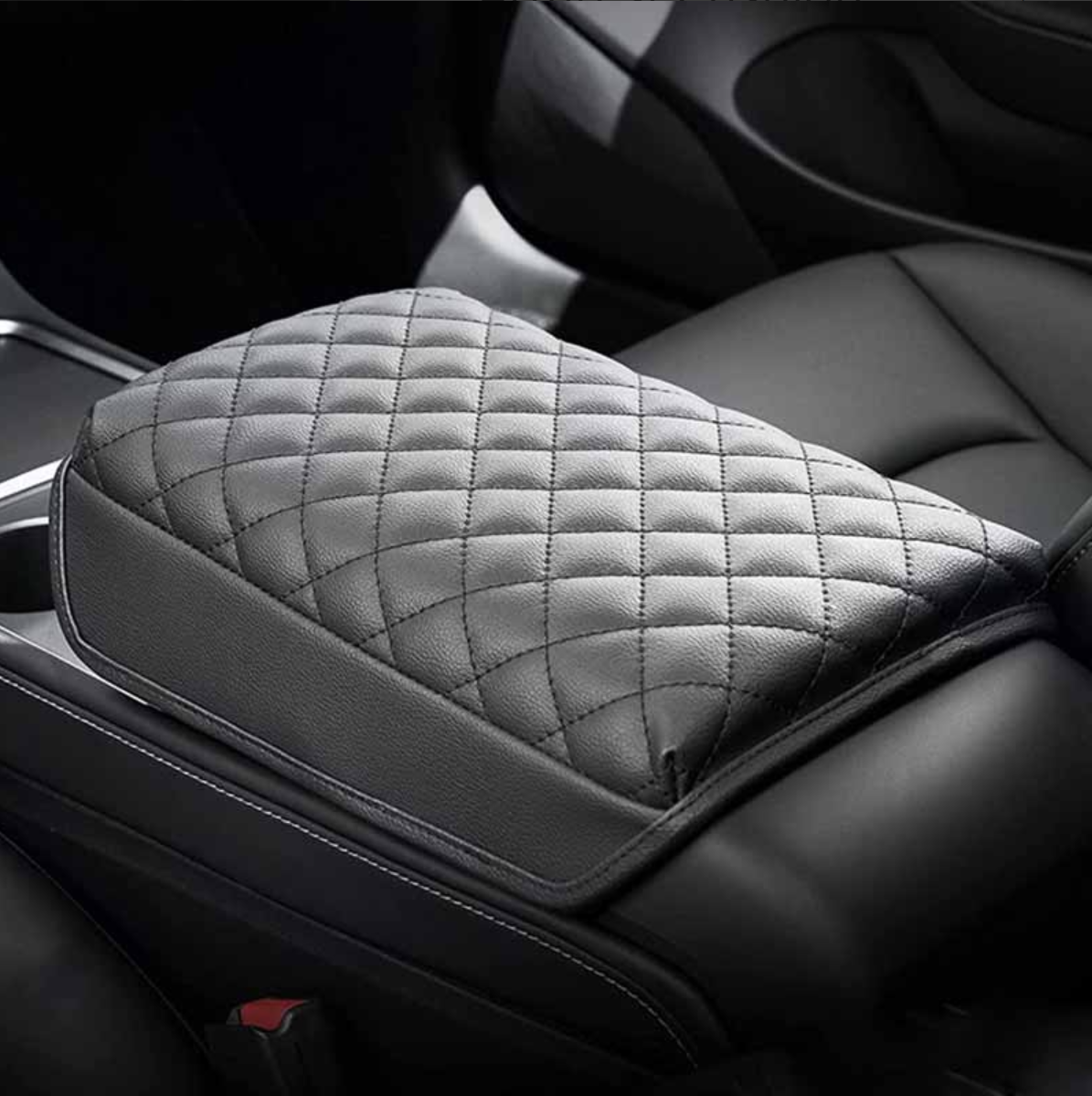 Car Armrest Pattern Tesla Model 3/Y Padded Leather w/ Diamond Stitching Armrest Cover ...