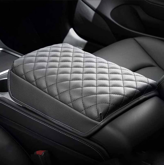 Model 3/Y Padded Black Leather w/ Diamond Stitching Armrest Cover