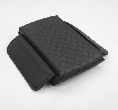 Model 3/Y Padded Black Leather w/ Diamond Stitching + Pocket Armrest Cover