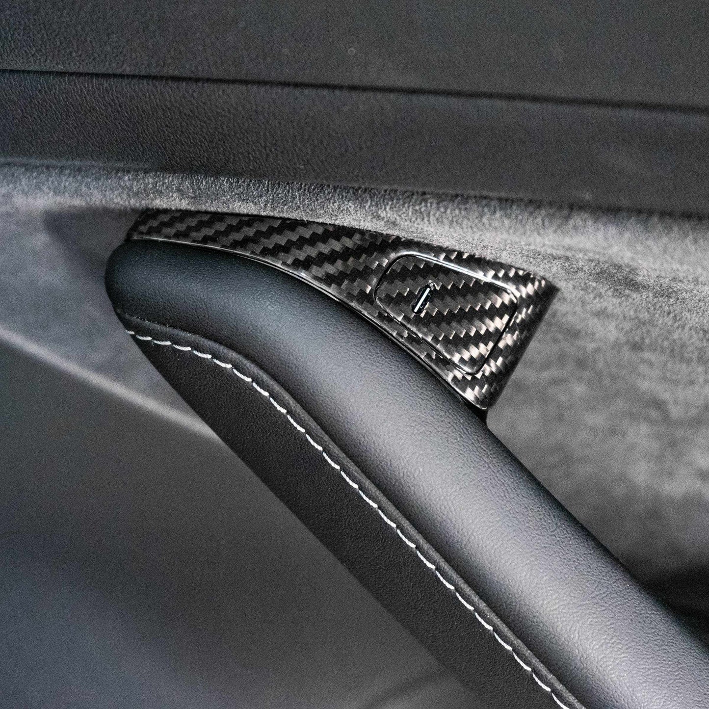 Model 3/Y Window Switch and Door Panel Accents - Gloss Diagonal Weave Carbon Fiber