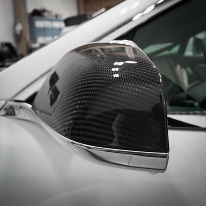 Model S Mirror Caps - Gloss Diagonal Weave Carbon Fiber