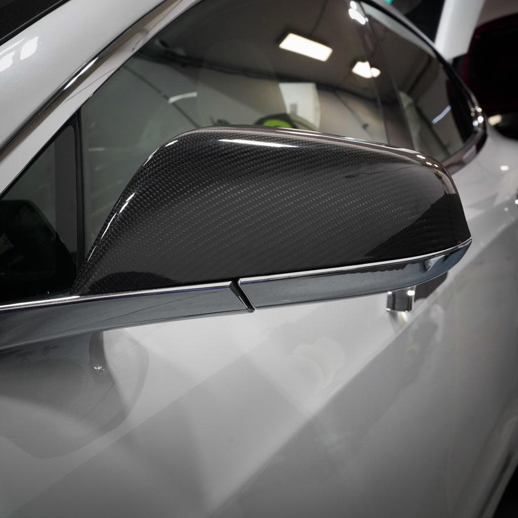 Model S Mirror Caps - Gloss Diagonal Weave Carbon Fiber